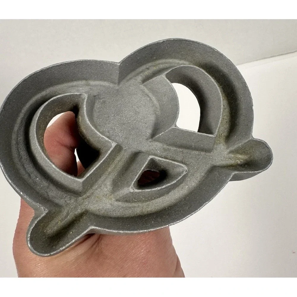 Vintage Cast Aluminum Pretzel Press Cookie Cutter with Wooden Handle